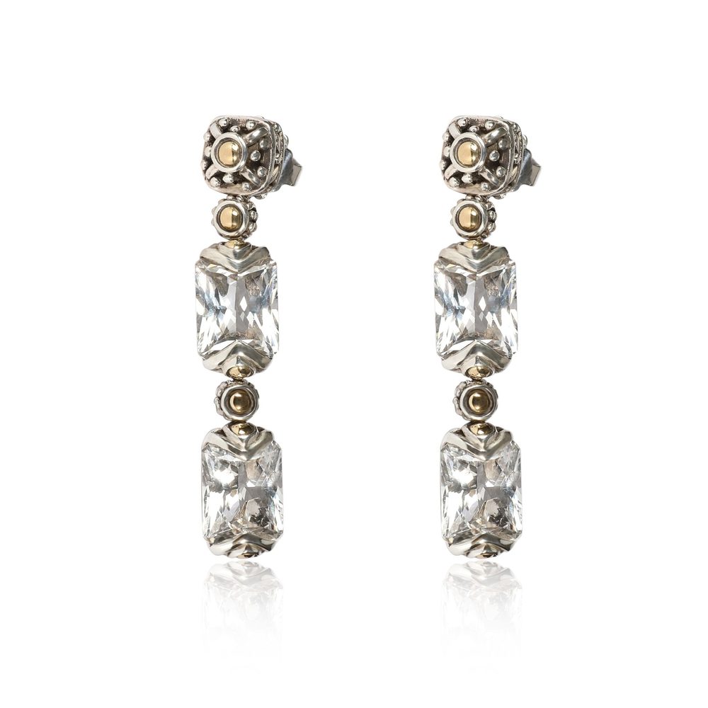 John Hardy Batu Sari White Topaz Earring in Yellow Gold/Sterling Silver